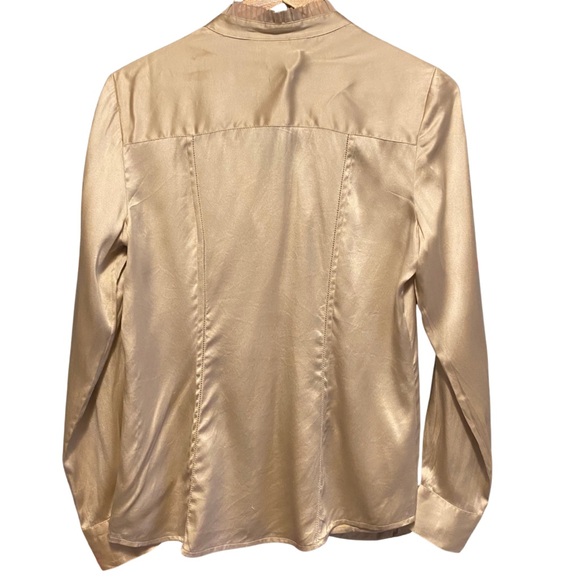 White House Black Market Ivory Silk Stretch Satin Blouse Ruffle Quiet Luxury - Picture 3 of 11